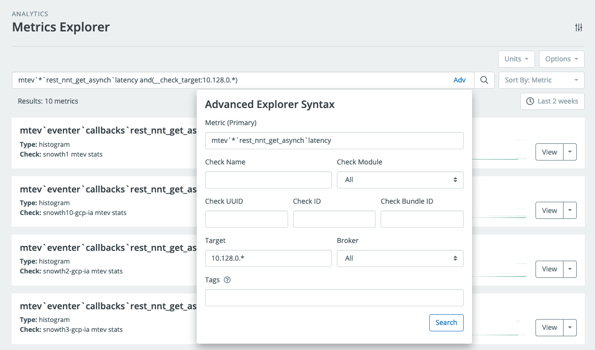 Metric Explorer Screen