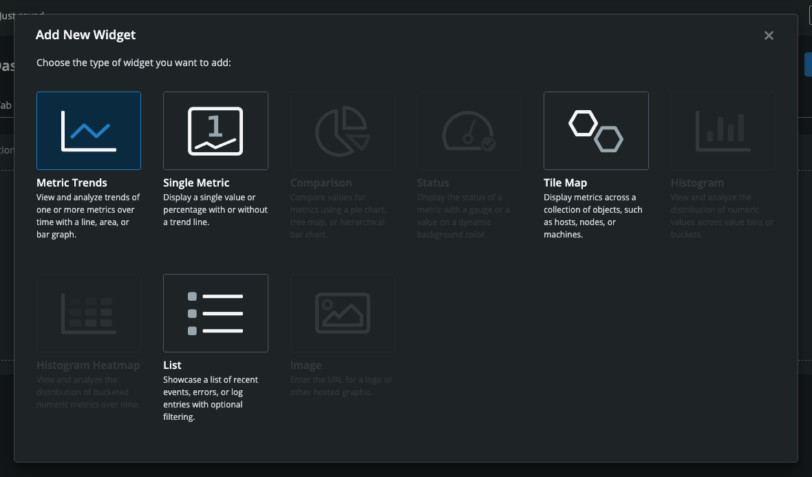 Dashboard Builder Add Widget Modal