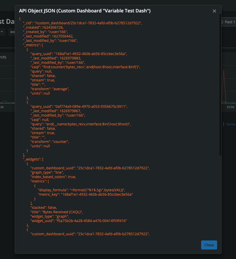 Dashboard Builder API Object Modal