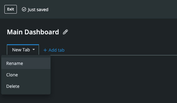Dashboard Builder Tab Dropdown