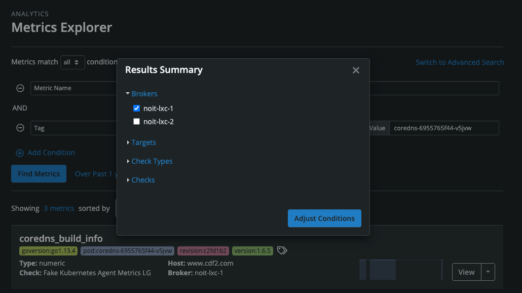 Metrics Explorer Search Results Summary Modal