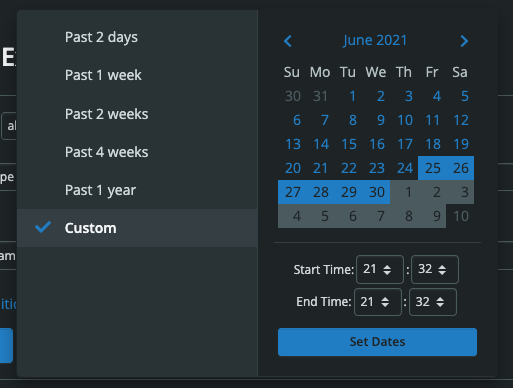 Metrics Explorer Time Frame Selection